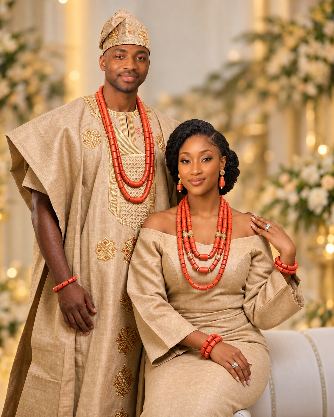 Oluwatobi and Olayinka in traditional attire